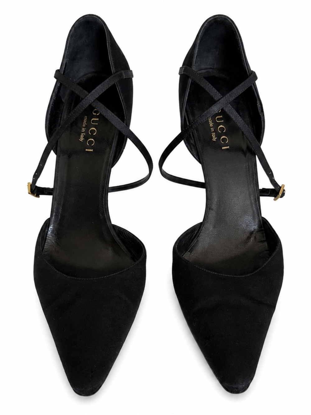 Gucci Black Satin Strappy Pointed Dress Up Evening Stiletto Heels Size 10B